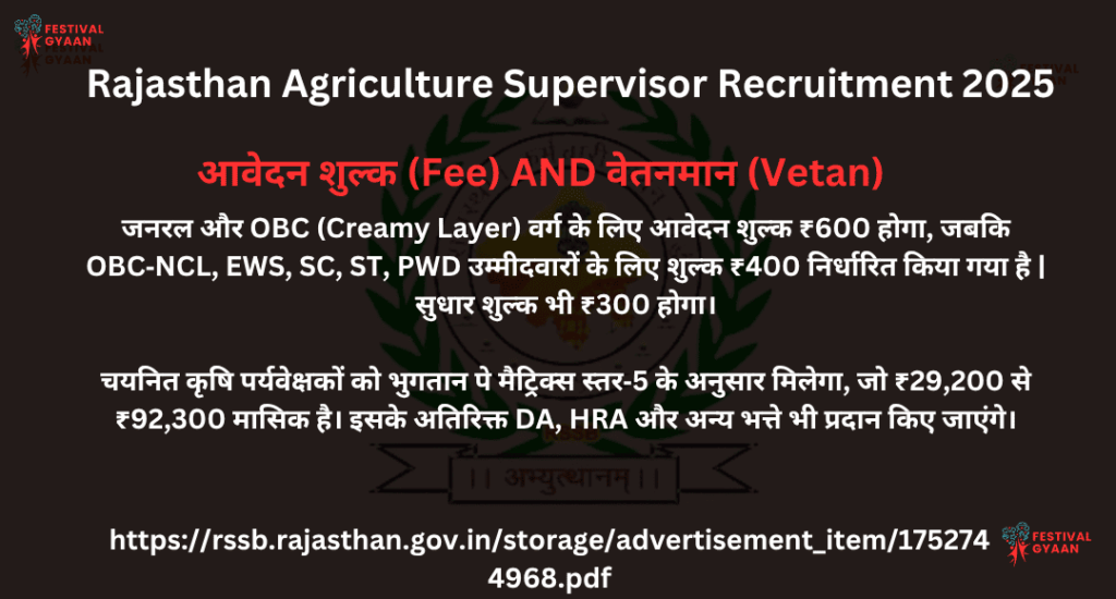 Rajasthan Agriculture Supervisor Recruitment 2025