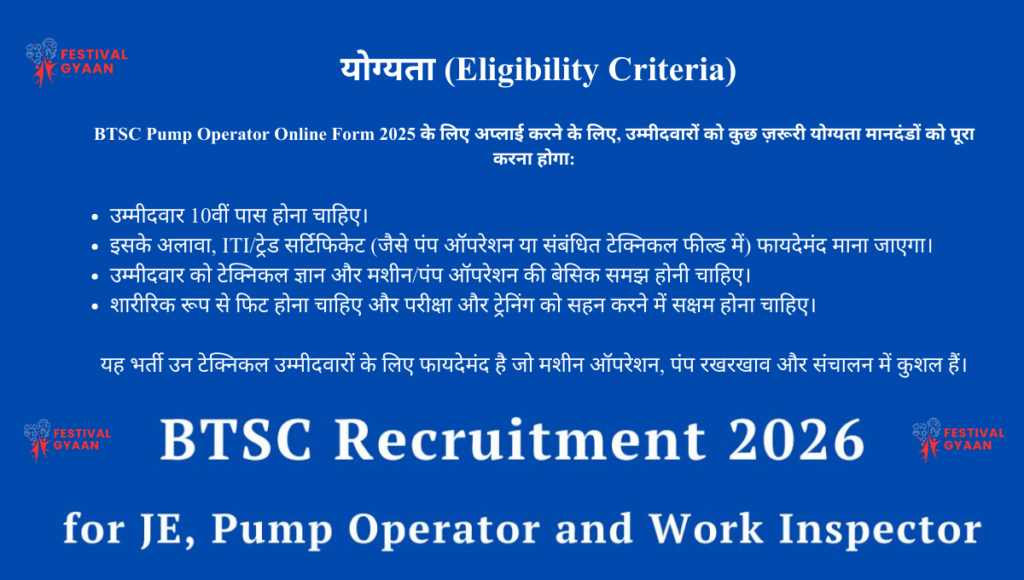 BTSC Pump Operator Online Form 2025